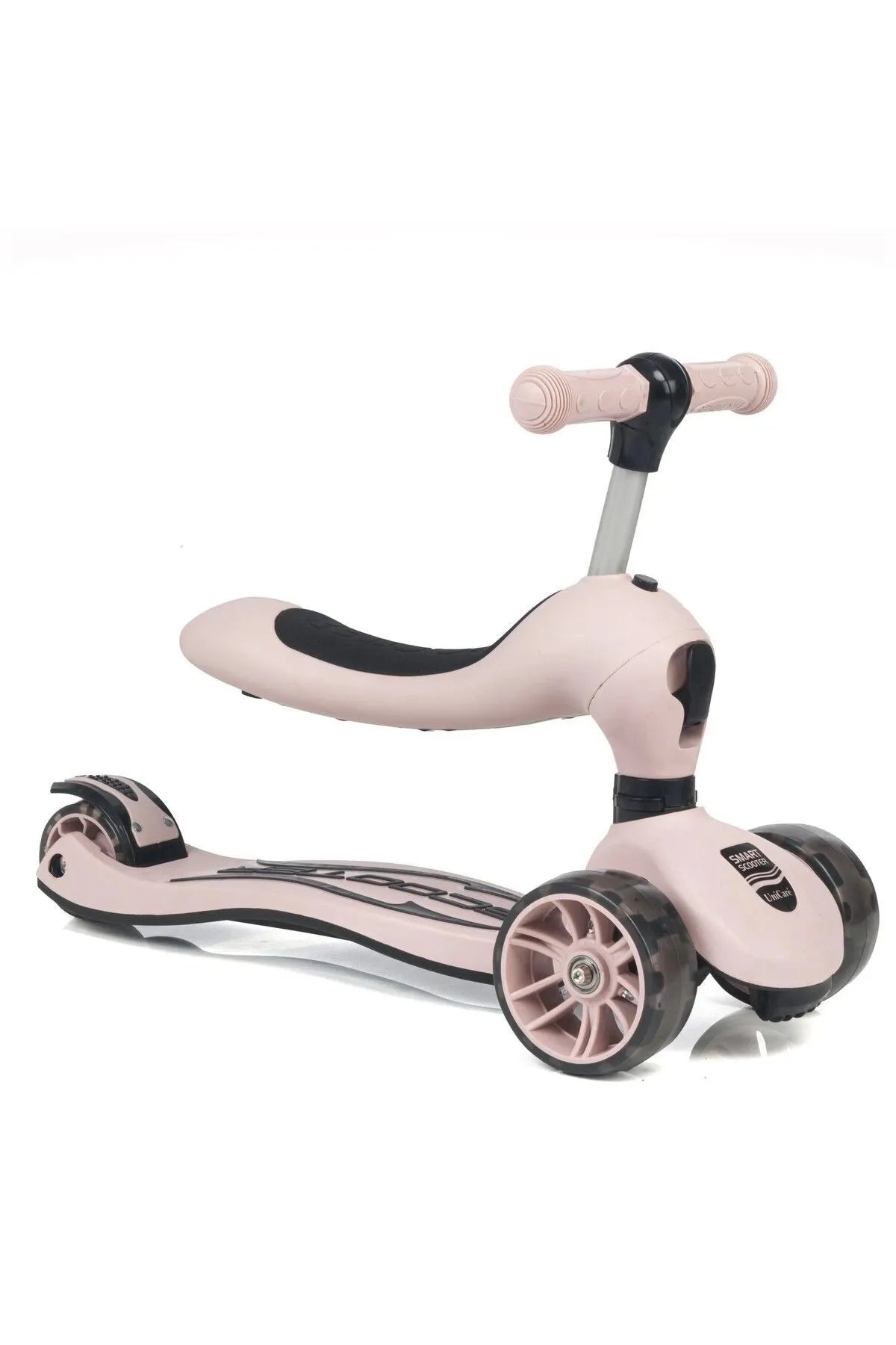 Smart Oturaklı Çocuk Scooter 3 Tekerlekli Işıklı Scooter Yükseklik Ayarlı 1-5 Yaş Somon