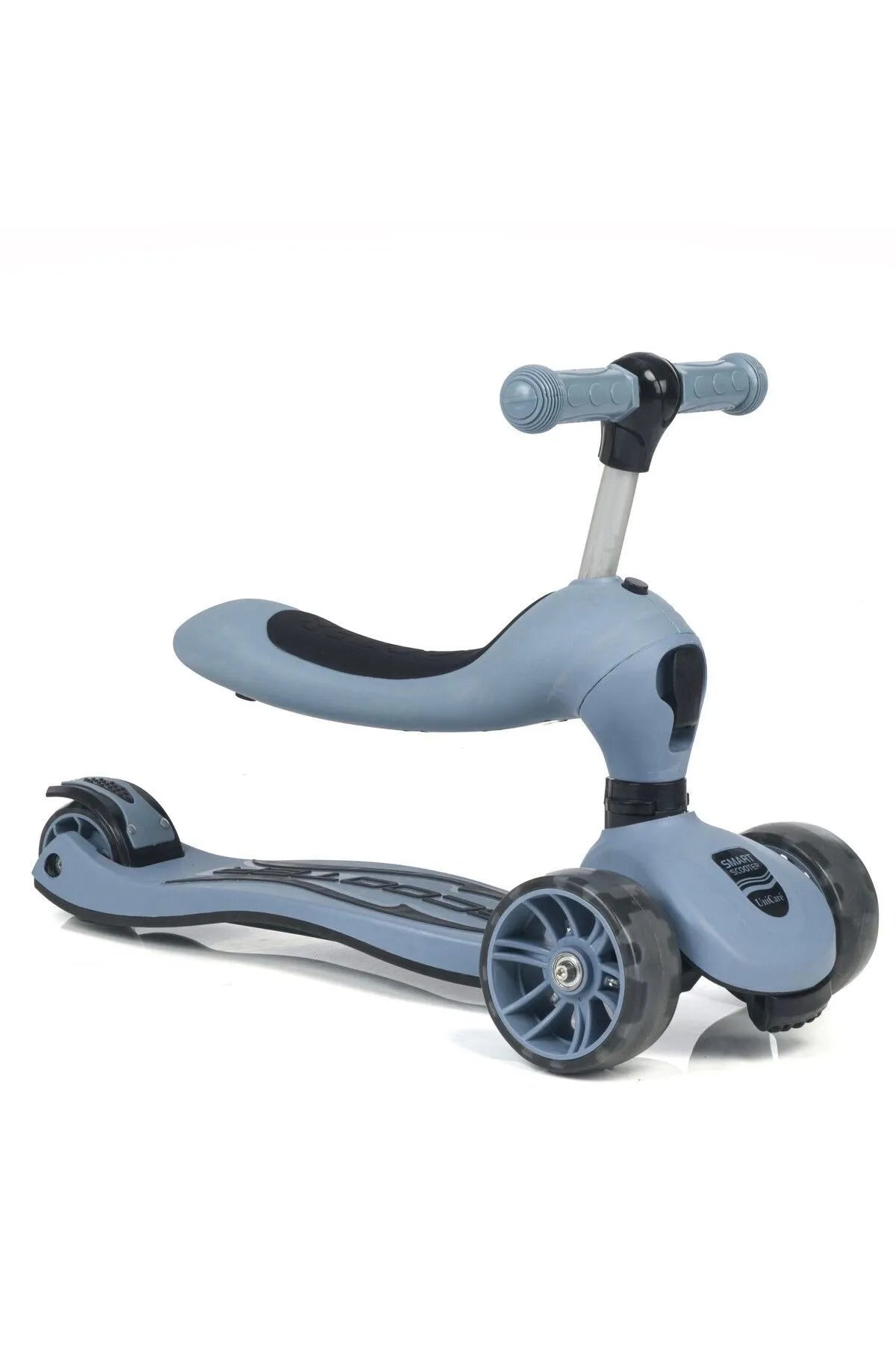 Smart Oturaklı Çocuk Scooter 3 Tekerlekli Led Işıklı Scooter Yükseklik Ayarlı - Mavi