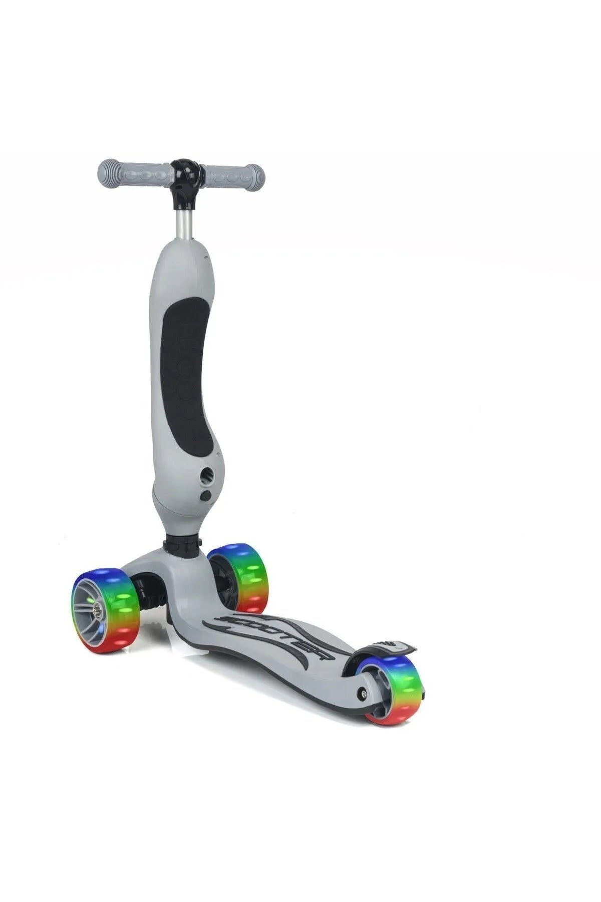 Smart Oturaklı Çocuk Scooter 3 Tekerlekli Led Işıklı Scooter Yükseklik Ayarlı - Gri