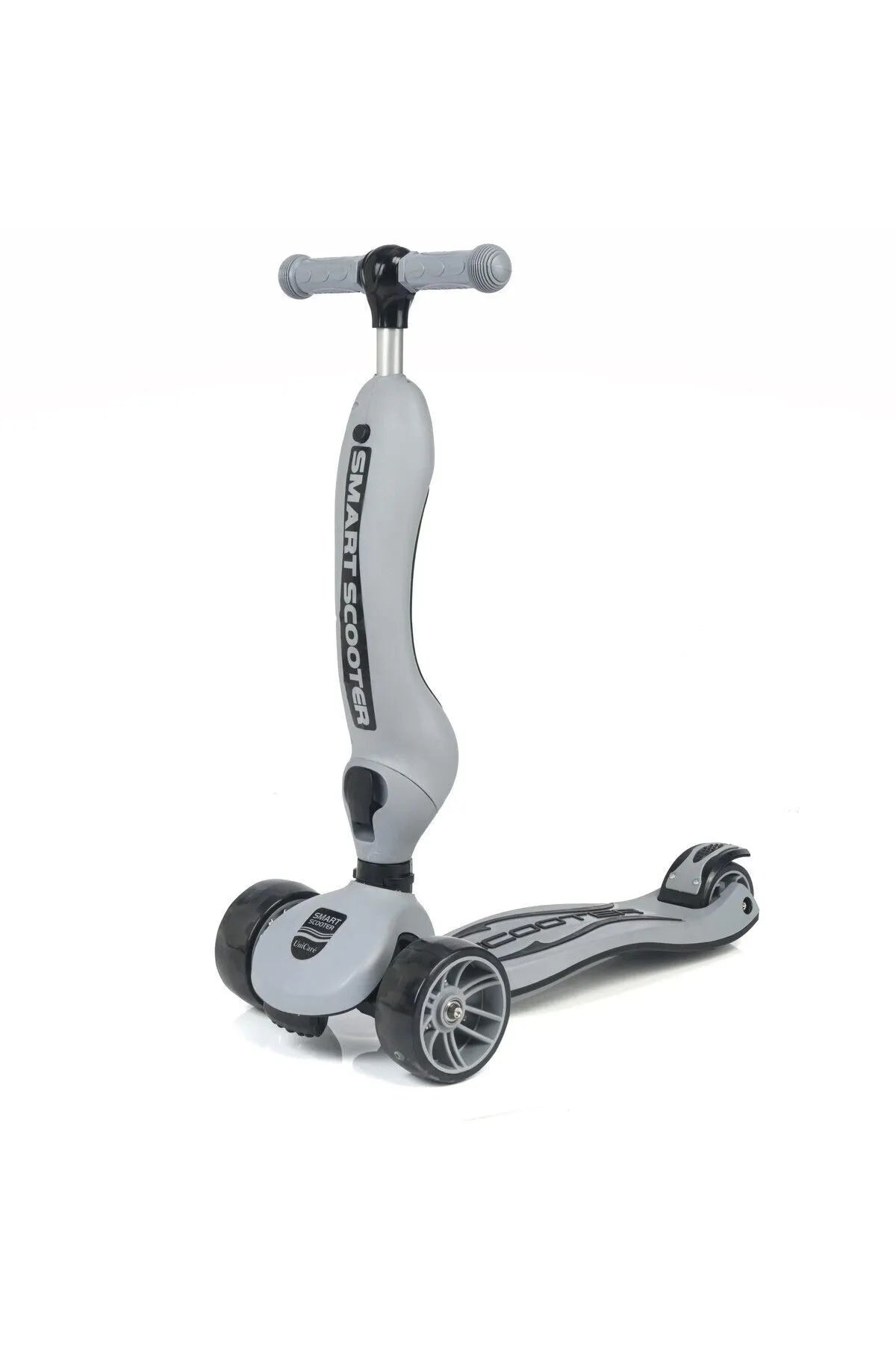 Smart Oturaklı Çocuk Scooter 3 Tekerlekli Led Işıklı Scooter Yükseklik Ayarlı - Gri