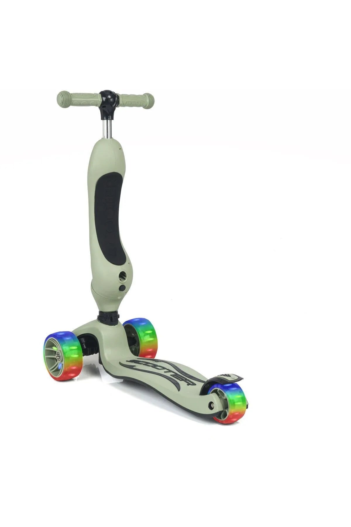 Smart Oturaklı Çocuk Scooter 3 Tekerlekli Led Işıklı Scooter Yükseklik Ayarlı 1-5 Yaş Yeşil