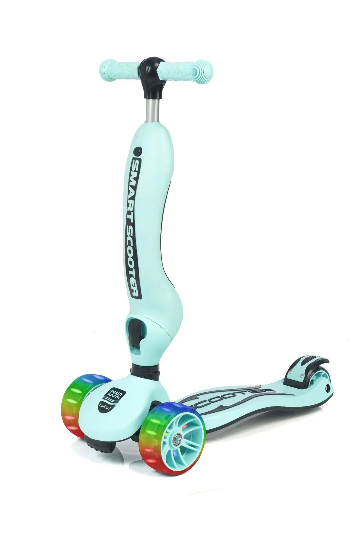 Smart Oturaklı Çocuk Scooter 3 Tekerlekli Led Işıklı Scooter Yükseklik Ayarlı 1-5 Yaş Turkuaz