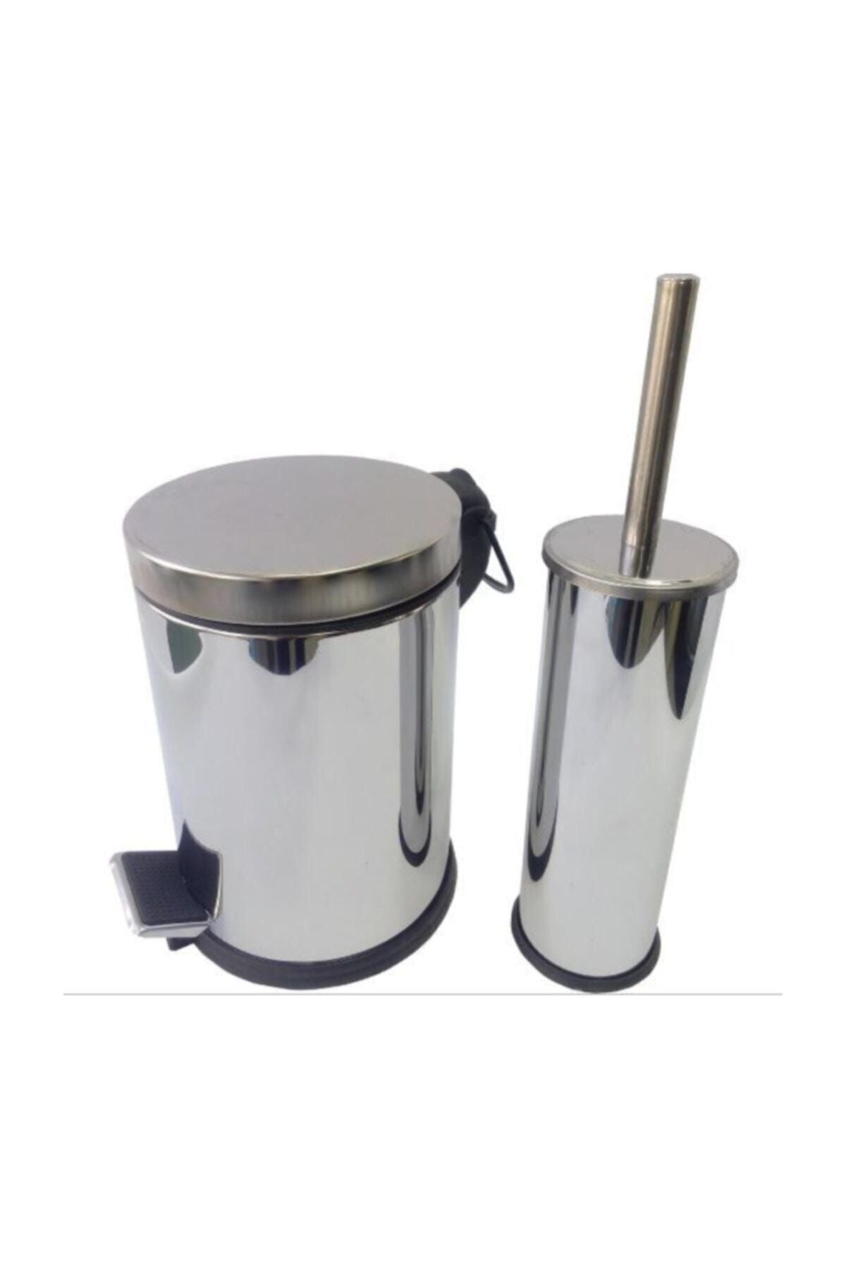 Krom 2'li Set Wc Fırçası 3lt Çöp Kovası