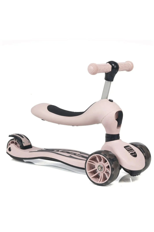 Smart Oturaklı Çocuk Scooter 3 Tekerlekli Işıklı Scooter Yükseklik Ayarlı 1-5 Yaş Somon