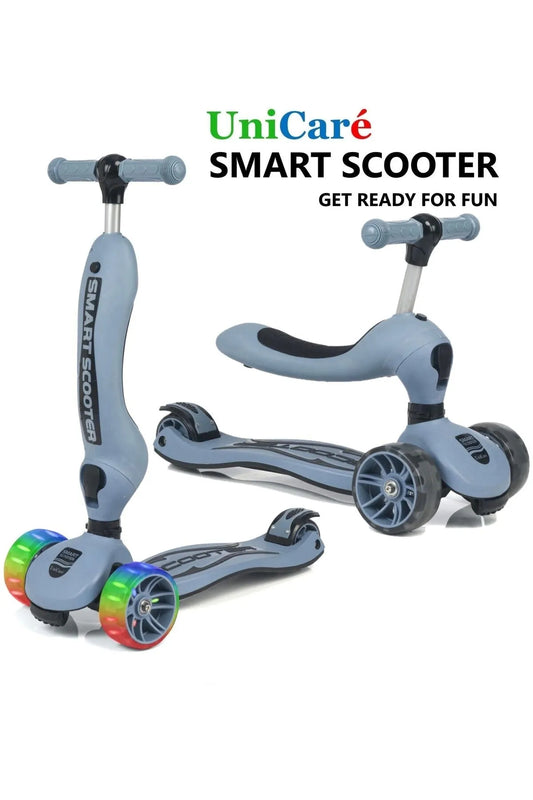 Smart Oturaklı Çocuk Scooter 3 Tekerlekli Led Işıklı Scooter Yükseklik Ayarlı - Mavi