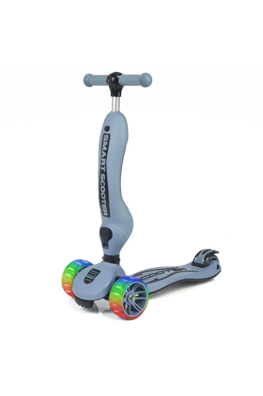 Smart Oturaklı Çocuk Scooter 3 Tekerlekli Led Işıklı Scooter Yükseklik Ayarlı - Mavi