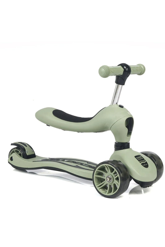 Smart Oturaklı Çocuk Scooter 3 Tekerlekli Led Işıklı Scooter Yükseklik Ayarlı 1-5 Yaş Yeşil