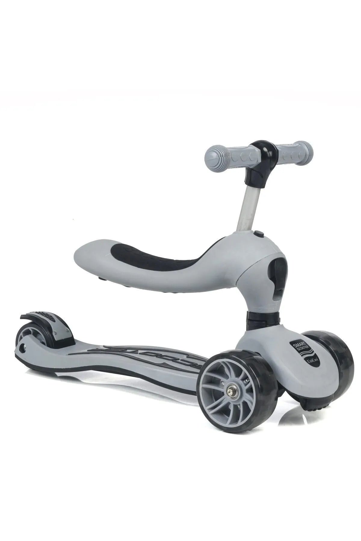 Smart Oturaklı Çocuk Scooter 3 Tekerlekli Led Işıklı Scooter Yükseklik Ayarlı - Gri