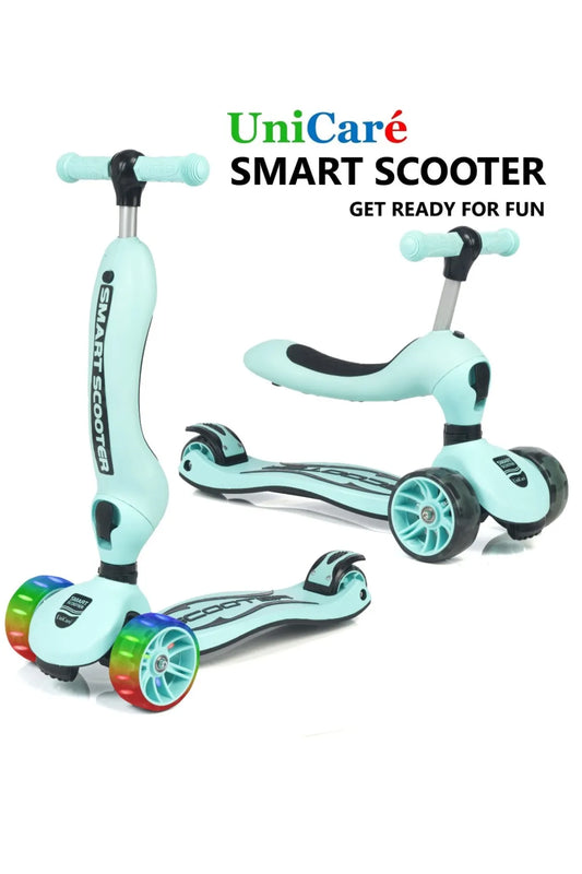 Smart Oturaklı Çocuk Scooter 3 Tekerlekli Led Işıklı Scooter Yükseklik Ayarlı 1-5 Yaş Turkuaz