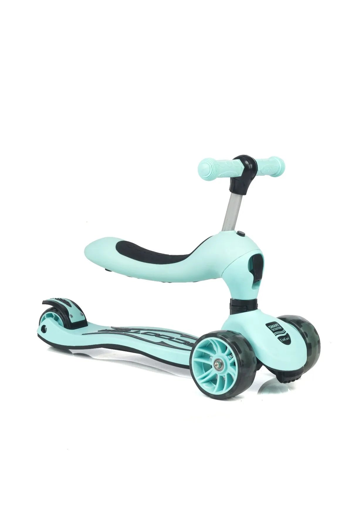 Smart Oturaklı Çocuk Scooter 3 Tekerlekli Led Işıklı Scooter Yükseklik Ayarlı 1-5 Yaş Turkuaz
