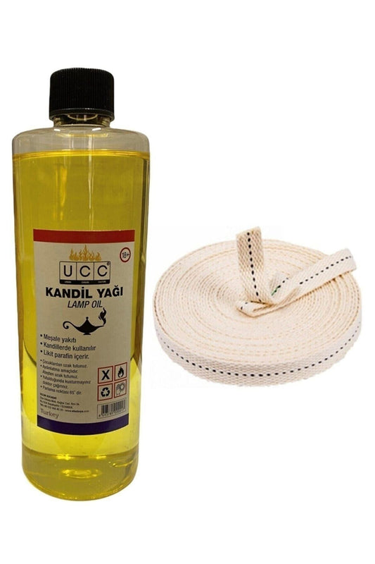 Point Care Sarı Kandil Yağı Kokusuz Dumansız Iç Mekan Gaz Lambası Yakıtı 400 ml Ve 1 Metre Fitil