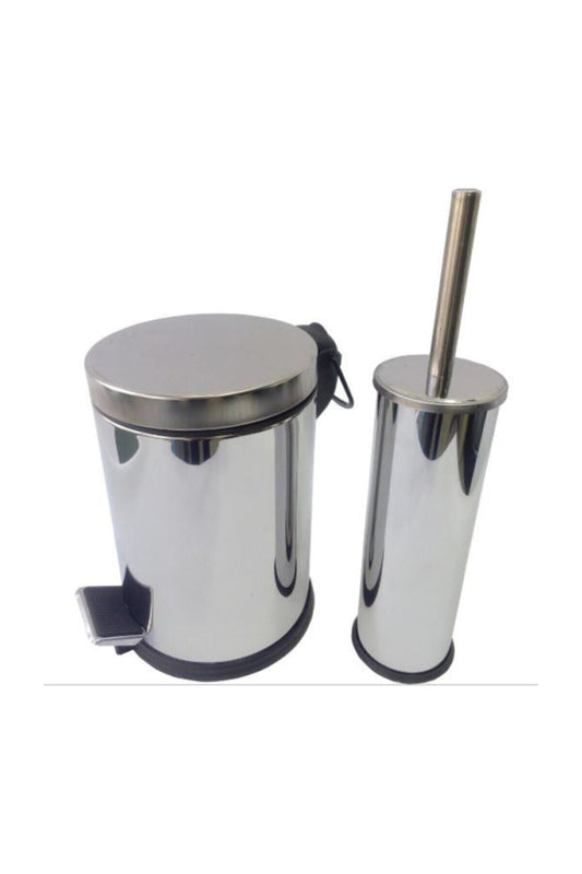 Krom 2'li Set Wc Fırçası 3lt Çöp Kovası