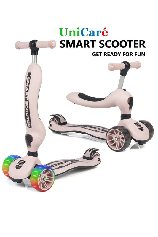 Smart Oturaklı Çocuk Scooter 3 Tekerlekli Işıklı Scooter Yükseklik Ayarlı 1-5 Yaş Somon